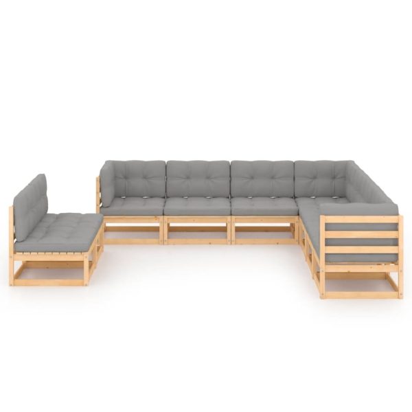 9 pcs conjunto lounge de jardim c/ almofadões pinho maciço - Image 2