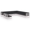 11 pcs conj. lounge de jardim c/ almofadões pinho maciço branco
