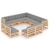 11 pcs conjunto lounge de jardim c/ almofadões pinho maciço