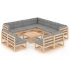 12 pcs conjunto lounge de jardim com almofadões pinho maciço