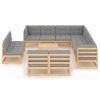 12 pcs conjunto lounge de jardim com almofadões pinho maciço - Image 2