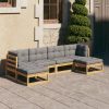 6 pcs conjunto lounge de jardim c/ almofadões pinho maciço