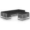9pcs conjunto lounge de jardim c/ almofadões pinho maciço cinza - Image 2