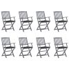 Cadeiras de exterior dobráveis 8pcs c/ almofadões acácia maciça