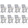 Cadeiras de exterior dobráveis 8pcs c/ almofadões acácia maciça