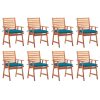 Cadeiras de jantar p/ jardim 8 pcs c/ almofadões acácia maciça