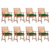 Cadeiras de jantar p/ jardim 8 pcs c/ almofadões acácia maciça