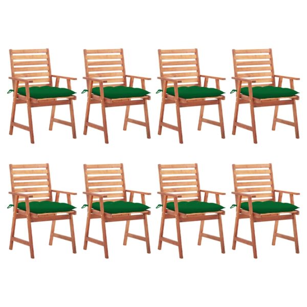 Cadeiras de jantar p/ jardim 8 pcs c/ almofadões acácia maciça
