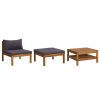 3 pcs conj. lounge de jardim c/ almofadões cinza-escuro acácia - Image 2