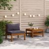 Conj. sofás de jardim 2 pcs c/ almofadões cinza-escuro acácia