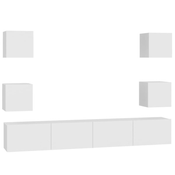 6 pcs conjunto de móveis de TV contraplacado branco - Image 2