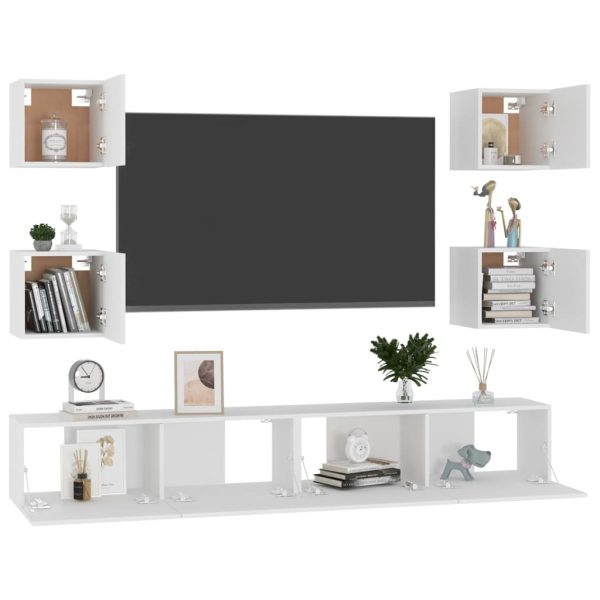 6 pcs conjunto de móveis de TV contraplacado branco - Image 3