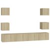 6pcs conjunto de móveis de TV contraplacado cor carvalho sonoma - Image 2