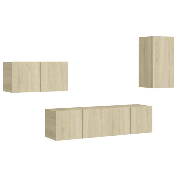 4 pcs conjunto de móveis de TV contraplacado carvalho sonoma - Image 2