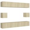 6 pcs conjunto de móveis de TV contraplacado carvalho sonoma - Image 2