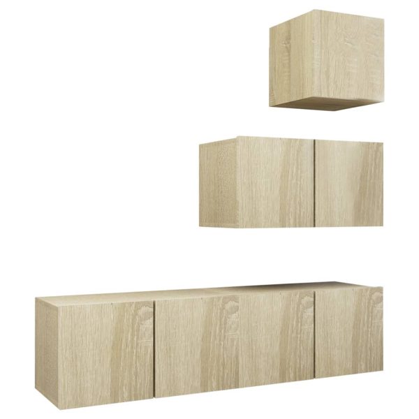 4 pcs conjunto de móveis de TV contraplacado carvalho sonoma - Image 2