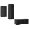 3 pcs conjunto de móveis de TV contraplacado preto brilhante - Image 2