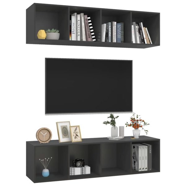 Armários de parede para TV 2 pcs contraplacado cinzento - Image 3