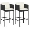 Bancos de bar com almofadões 2 pcs vime PE preto - Image 2