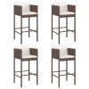 Bancos de bar com almofadões 4 pcs vime PE castanho - Image 2