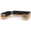 9 pcs conjunto lounge de jardim c/ almofadões pinho maciço