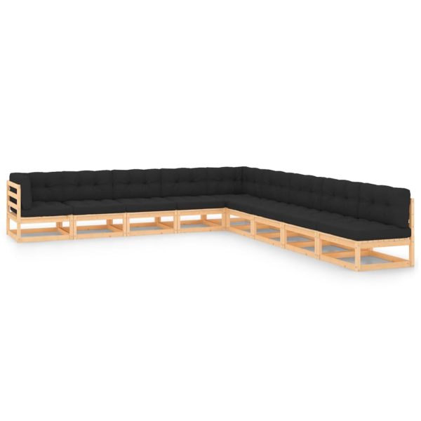 9 pcs conj. lounge jardim c/ almofadões antracite pinho maciço
