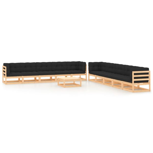 11 pcs conj. lounge jardim c/ almofadões antracite pinho maciço