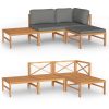 4 pcs conj. lounge de jardim + almofadões cinzentos teca maciça - Image 2