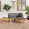 4 pcs conj. lounge de jardim + almofadões cinzentos teca maciça