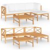 5 pcs conj. lounge de jardim + almofadões cor creme teca maciça - Image 2