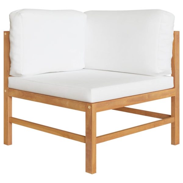 5 pcs conj. lounge de jardim + almofadões cor creme teca maciça - Image 3