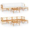 6 pcs conj. lounge de jardim + almofadões cor creme teca maciça - Image 2