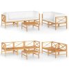 6 pcs conj. lounge de jardim + almofadões cor creme teca maciça - Image 2
