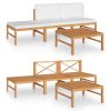 4 pcs conj. lounge jardim c/ almofadões cor creme teca maciça - Image 2