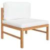 4 pcs conj. lounge jardim c/ almofadões cor creme teca maciça - Image 3