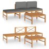 4 pcs conj. lounge jardim c/ almofadões cinzentos teca maciça - Image 2