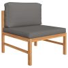 4 pcs conj. lounge jardim c/ almofadões cinzentos teca maciça - Image 3