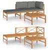 4 pcs conj. lounge jardim c/ almofadões cinzentos teca maciça - Image 2