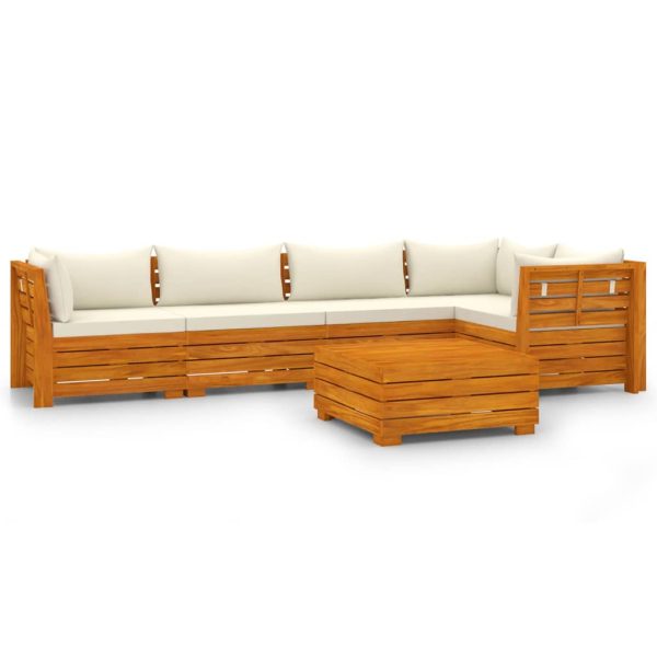 6 pcs conjunto lounge de jardim c/ almofadões acácia maciça - Image 2