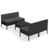5 pcs conjunto lounge de jardim c/ almofadões vime PE preto - Image 2
