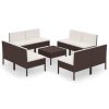 9 pcs conjunto lounge jardim c/ almofadões vime PE castanho - Image 2