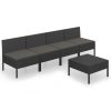 5 pcs conjunto lounge de jardim c/ almofadões vime PE preto - Image 2