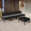 5 pcs conjunto lounge de jardim c/ almofadões vime PE preto