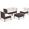 5 pcs conjunto lounge jardim c/ almofadões vime PE castanho - Image 2