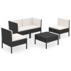 5 pcs conjunto lounge de jardim c/ almofadões vime PE preto - Image 2