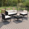 5 pcs conjunto lounge de jardim c/ almofadões vime PE preto