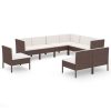 9 pcs conjunto lounge jardim c/ almofadões vime PE castanho - Image 2