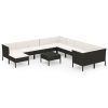 12 pcs conjunto lounge de jardim c/ almofadões vime PE preto - Image 2