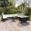 12 pcs conjunto lounge de jardim c/ almofadões vime PE preto