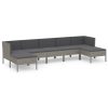 7 pcs conjunto lounge de jardim c/ almofadões vime PE cinzento - Image 2